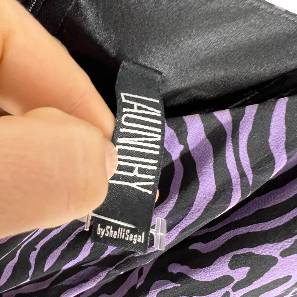Vintage 90s Purple Black Zebra Print Beaded Fringe Tapered Knee Length Dress Sma - Picture 3 of 11